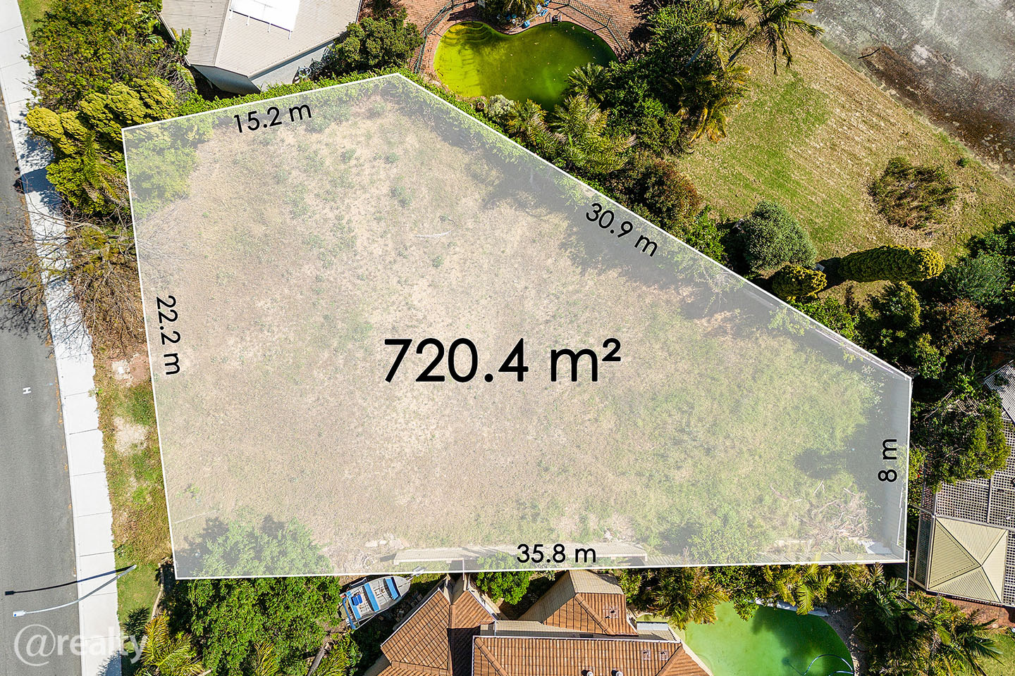 Aerial view of 720.4 m² land plot.